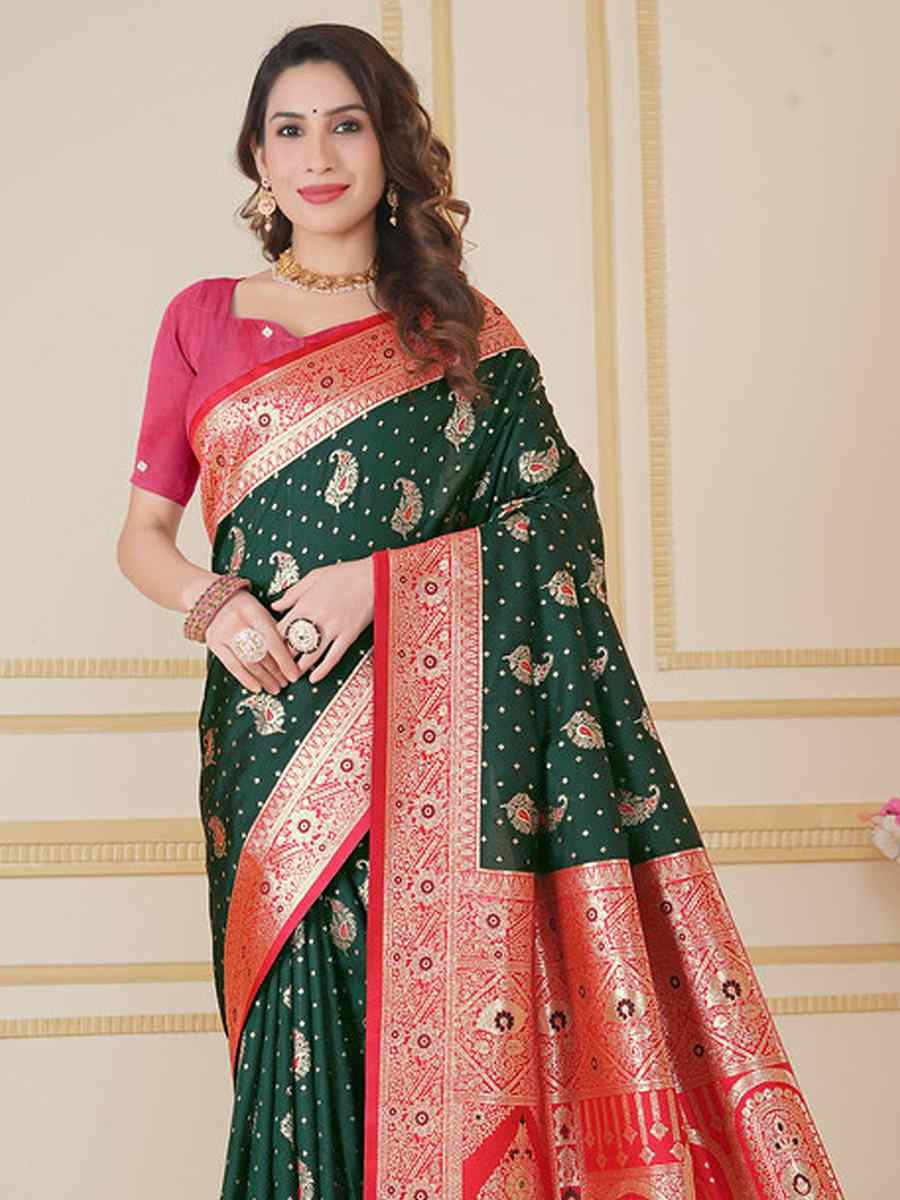 Green Silk Handwoven Festival Wedding Fancy Heavy Border Saree
