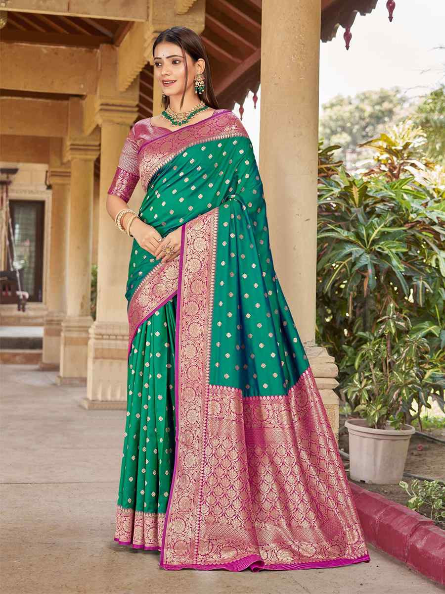 Green Silk Handwoven Festival Wedding Fancy Heavy Border Saree