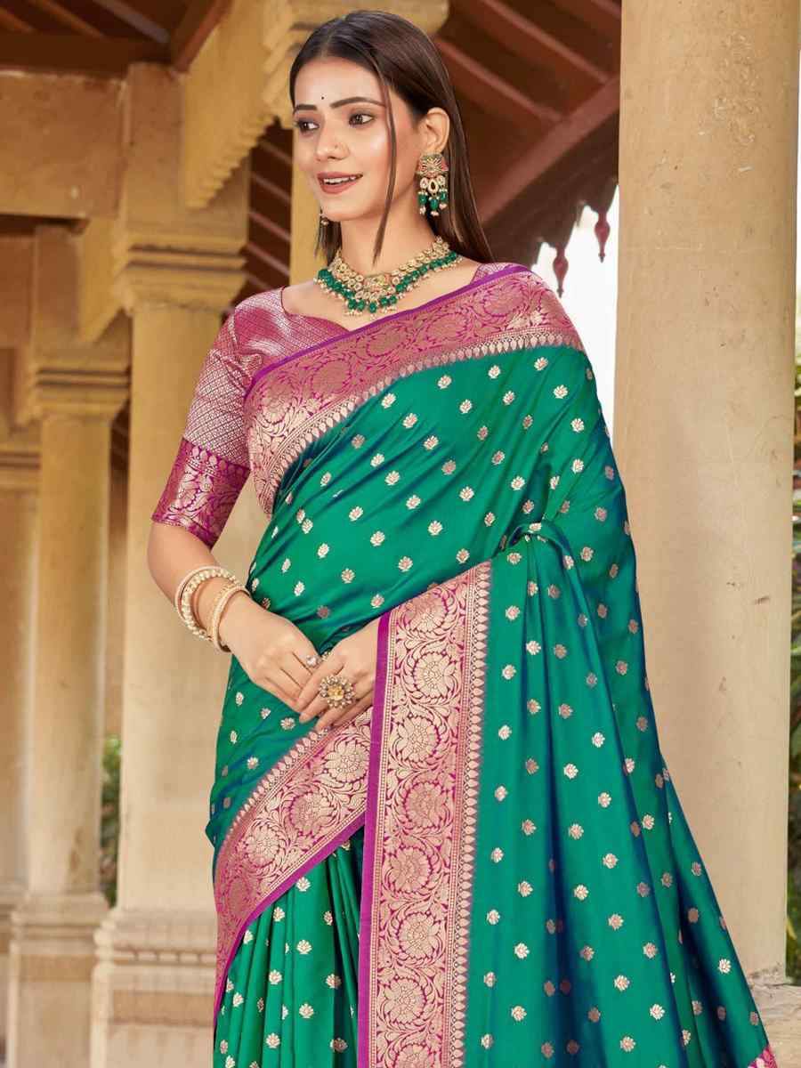 Green Silk Handwoven Festival Wedding Fancy Heavy Border Saree