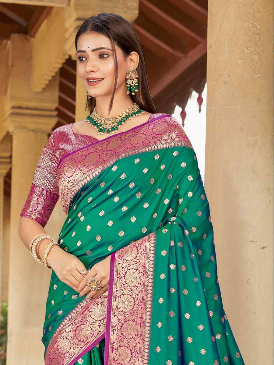 Green Silk Handwoven Festival Wedding Fancy Heavy Border Saree