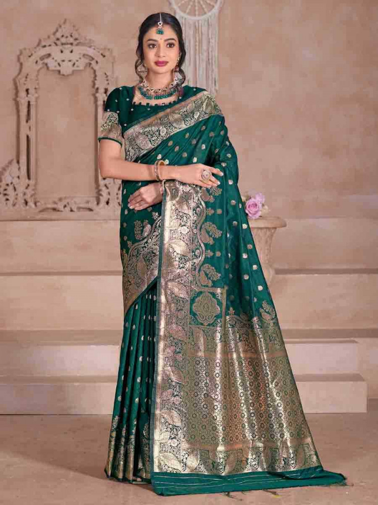 Green Silk Handwoven Festival Wedding Fancy Heavy Border Saree