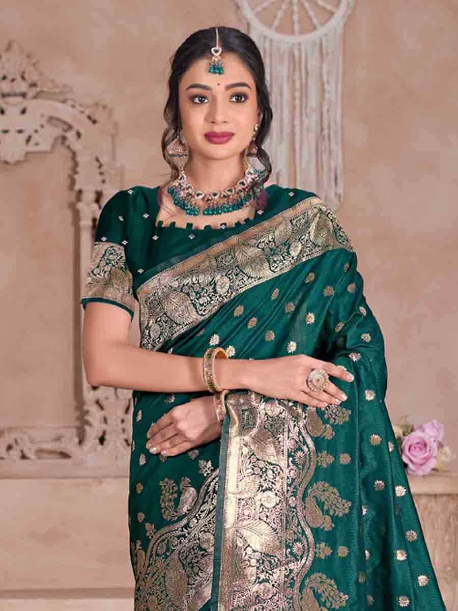 Green Silk Handwoven Festival Wedding Fancy Heavy Border Saree