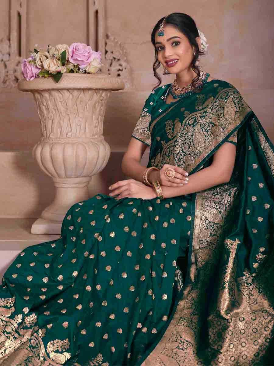 Green Silk Handwoven Festival Wedding Fancy Heavy Border Saree