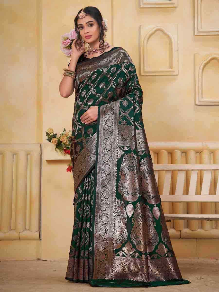 Green Silk Handwoven Festival Wedding Fancy Heavy Border Saree