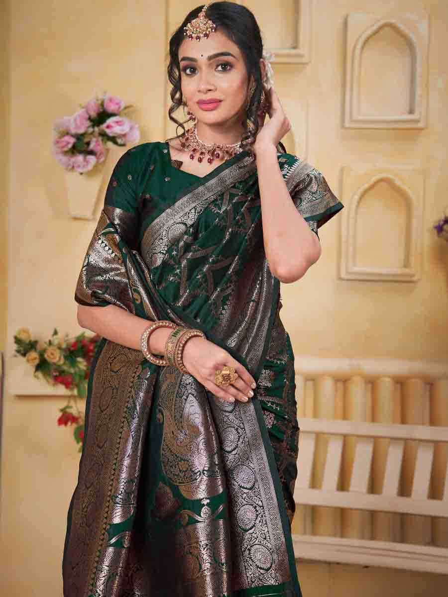 Green Silk Handwoven Festival Wedding Fancy Heavy Border Saree