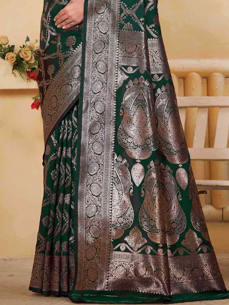Green Silk Handwoven Festival Wedding Fancy Heavy Border Saree