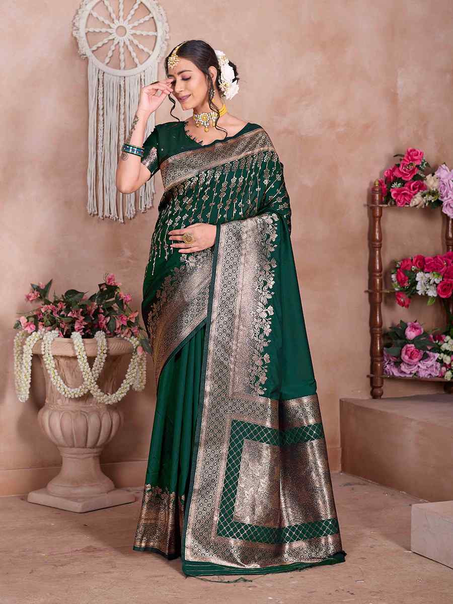 Green Silk Handwoven Festival Wedding Fancy Heavy Border Saree
