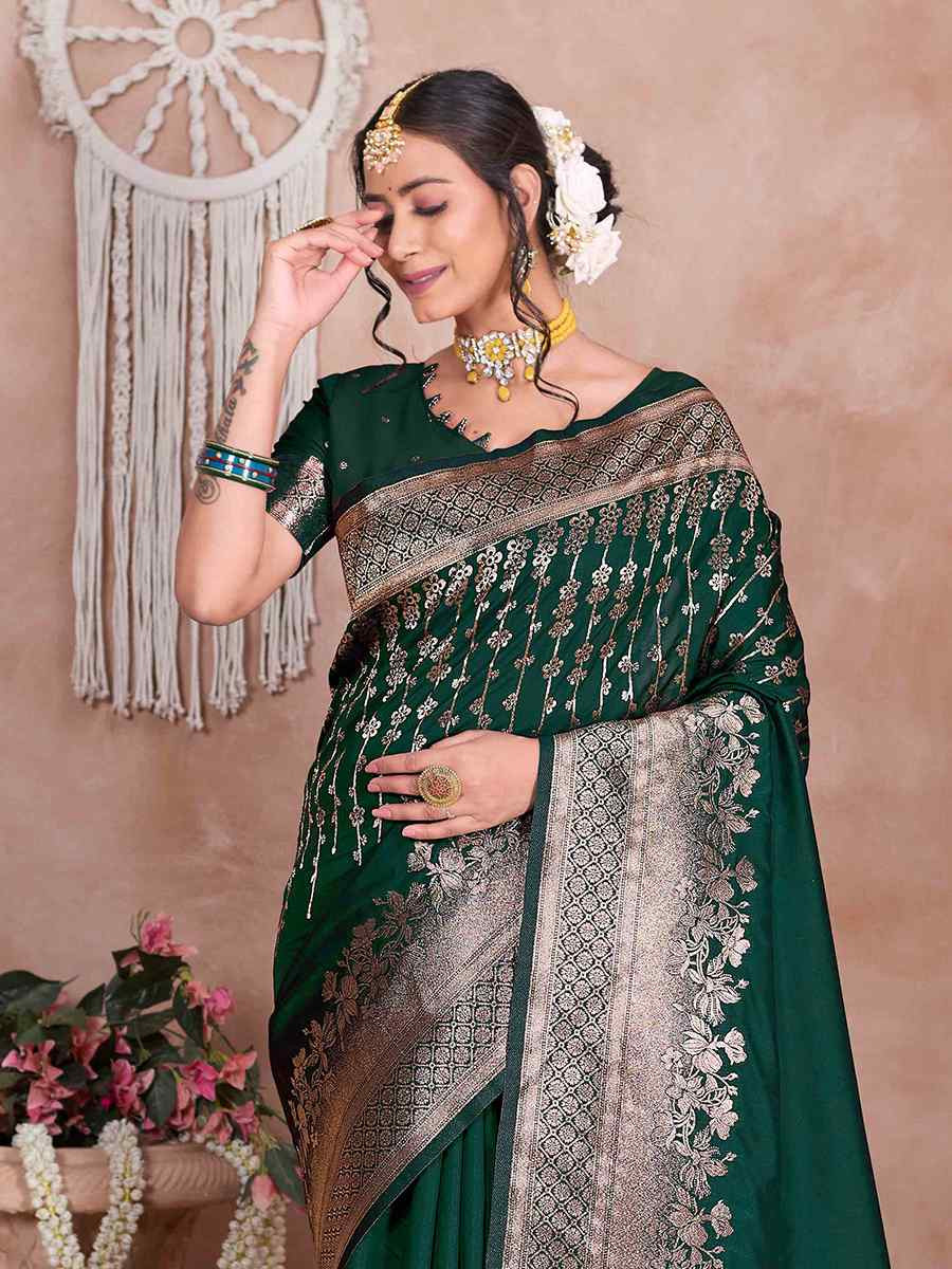 Green Silk Handwoven Festival Wedding Fancy Heavy Border Saree