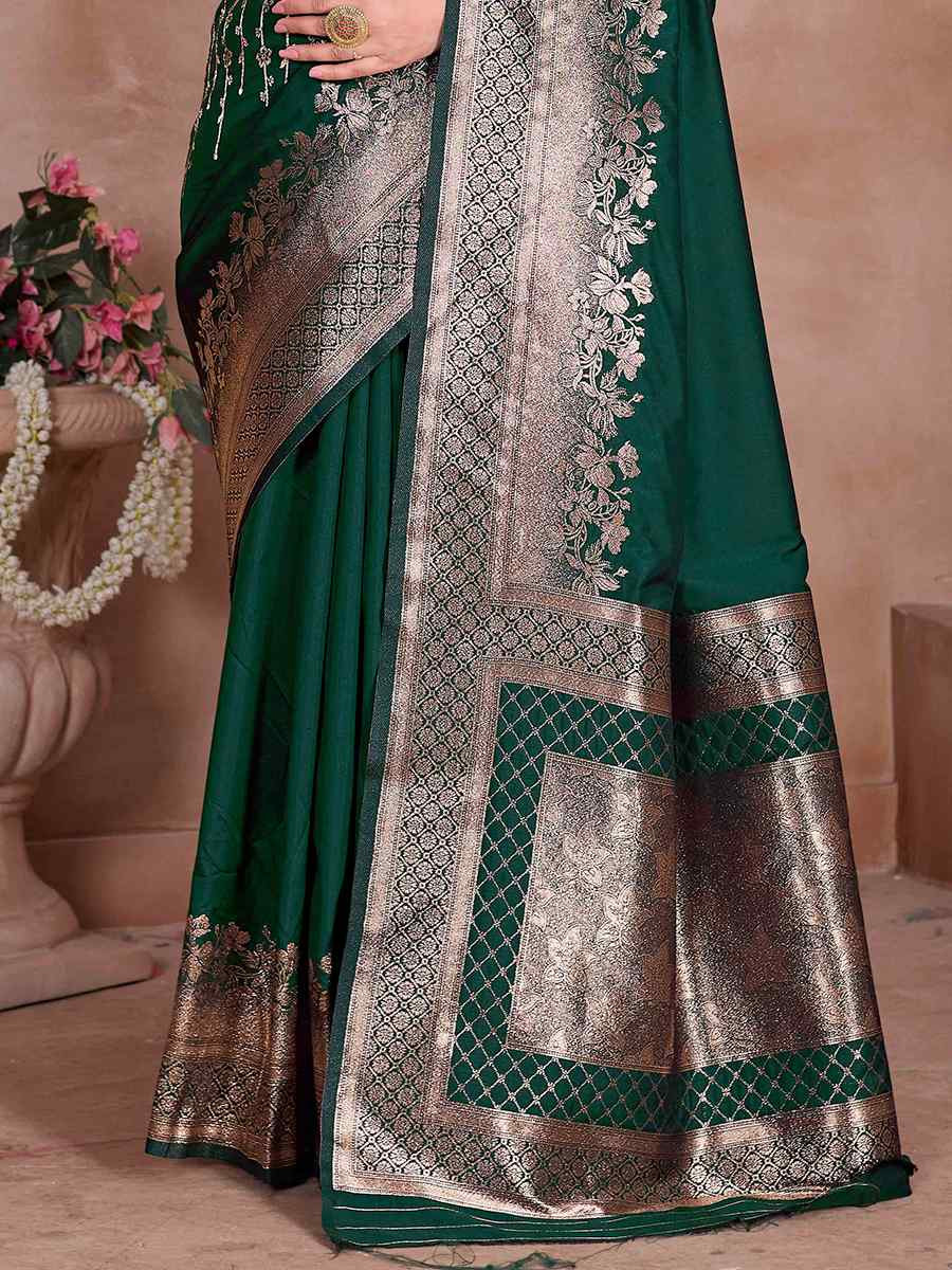Green Silk Handwoven Festival Wedding Fancy Heavy Border Saree