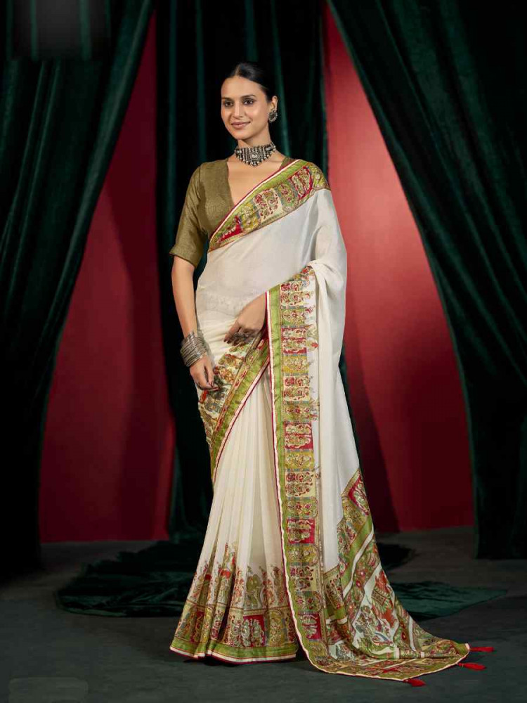 Image of Green Silk Handwoven Traditional Bridal Reception Festival Wedding Fancy Heavy Border Saree