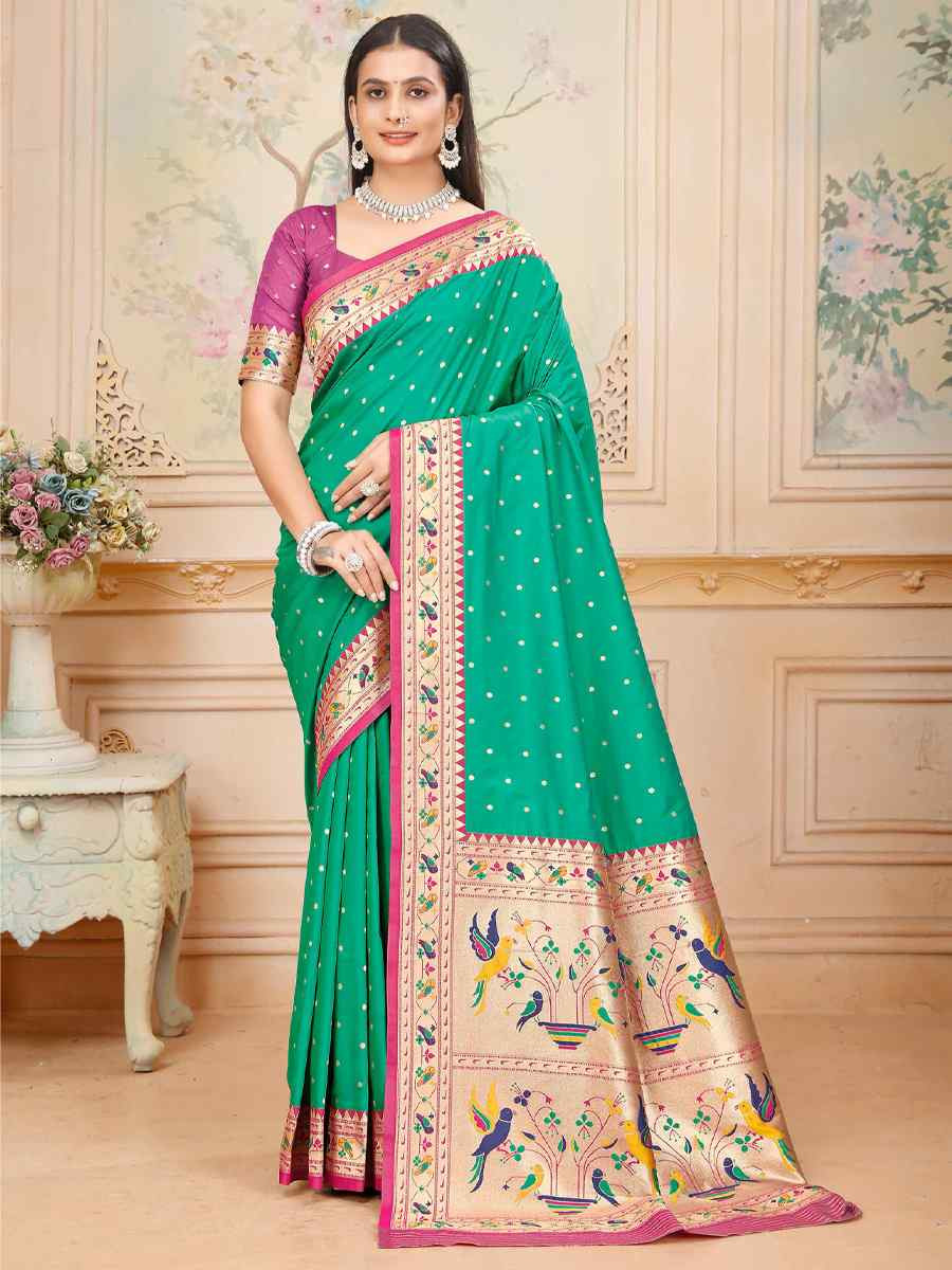 Green Silk Handwoven Traditional Bridal Reception Festival Wedding Fancy Heavy Border Saree