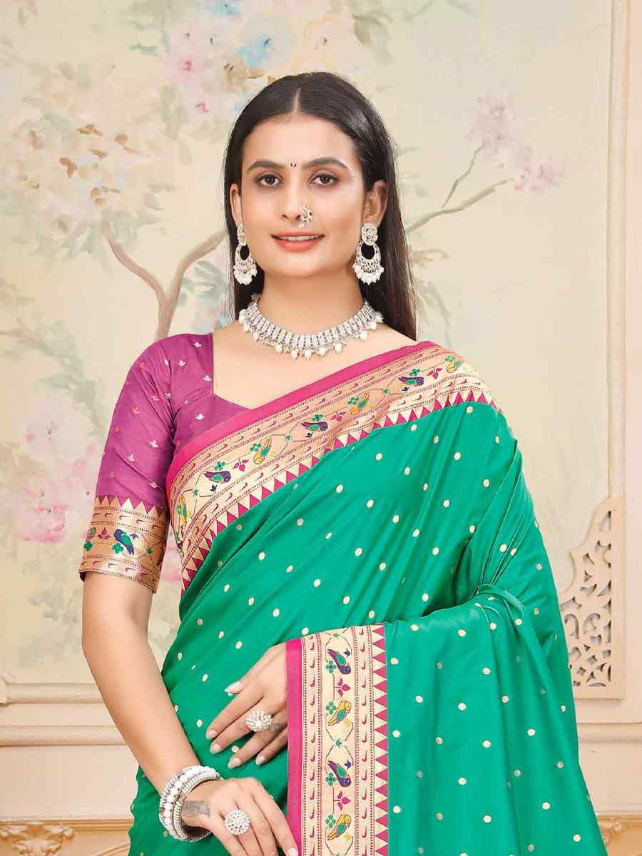 Green Silk Handwoven Traditional Bridal Reception Festival Wedding Fancy Heavy Border Saree