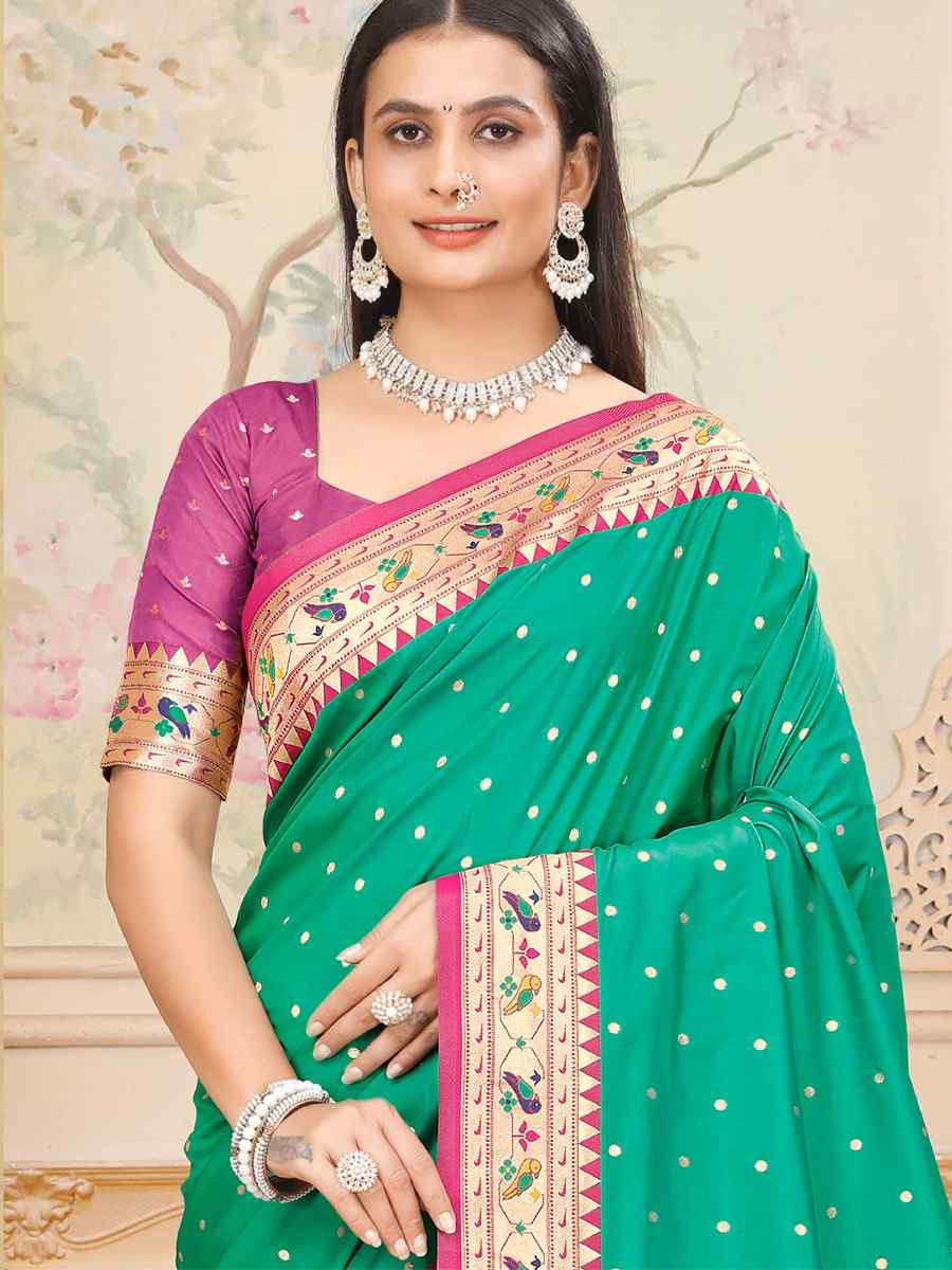 Green Silk Handwoven Traditional Bridal Reception Festival Wedding Fancy Heavy Border Saree