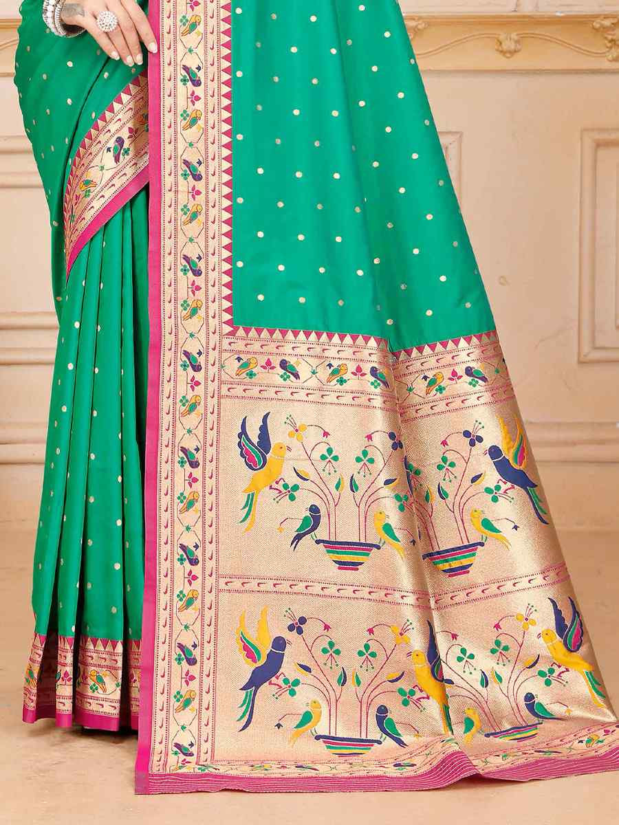 Green Silk Handwoven Traditional Bridal Reception Festival Wedding Fancy Heavy Border Saree