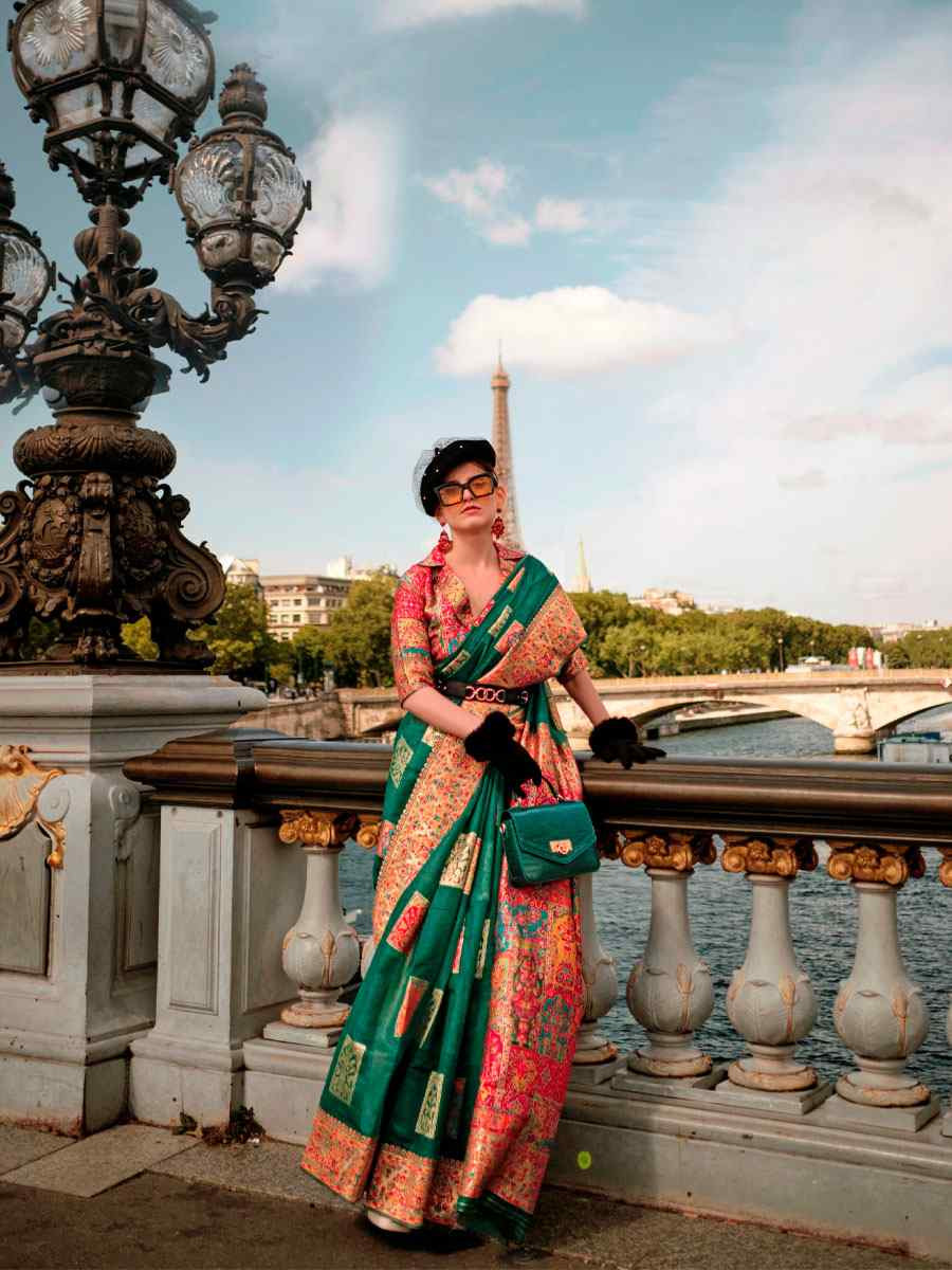 Green Silk Handwoven Traditional Bridal Reception Festival Wedding Fancy Heavy Border Saree