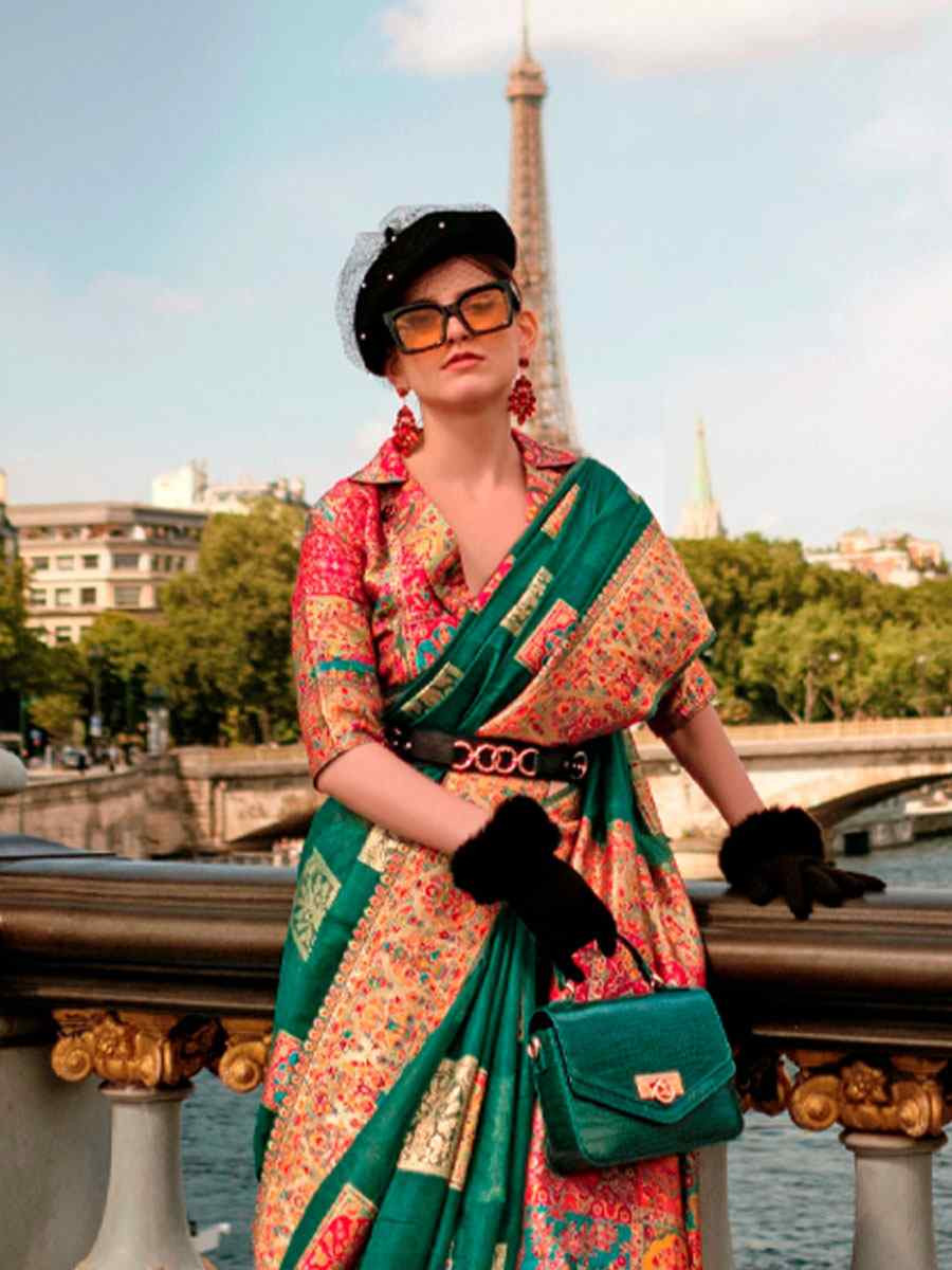 Green Silk Handwoven Traditional Bridal Reception Festival Wedding Fancy Heavy Border Saree