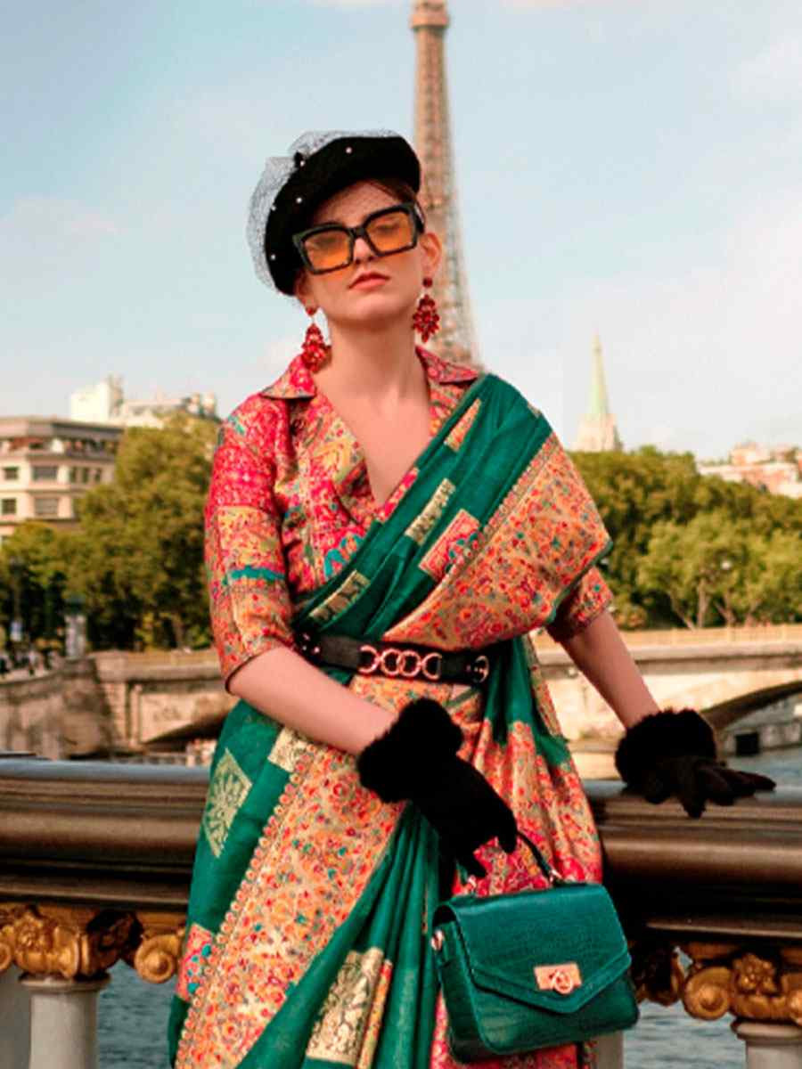 Green Silk Handwoven Traditional Bridal Reception Festival Wedding Fancy Heavy Border Saree