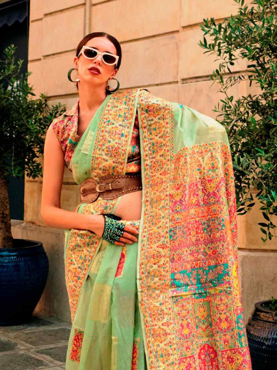 Green Silk Handwoven Traditional Bridal Reception Festival Wedding Fancy Heavy Border Saree