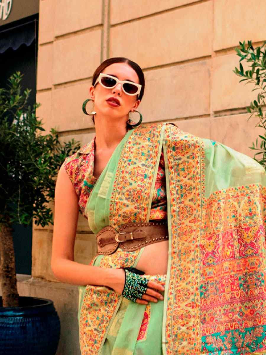 Green Silk Handwoven Traditional Bridal Reception Festival Wedding Fancy Heavy Border Saree