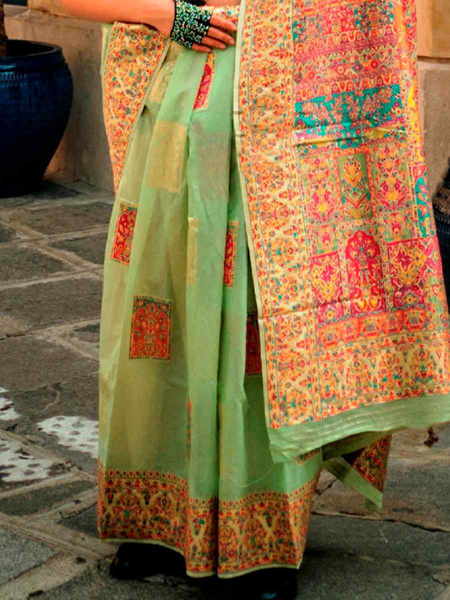 Green Silk Handwoven Traditional Bridal Reception Festival Wedding Fancy Heavy Border Saree