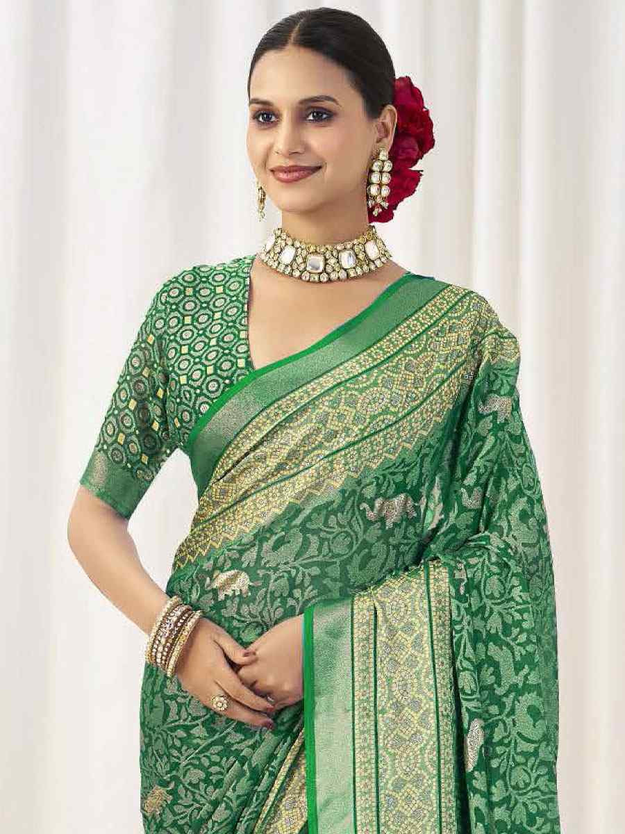 Green Silk Handwoven Traditional Bridal Reception Festival Wedding Fancy Heavy Border Sarees
