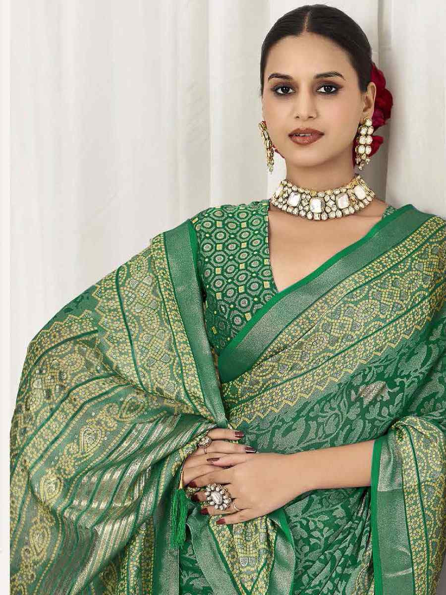 Green Silk Handwoven Traditional Bridal Reception Festival Wedding Fancy Heavy Border Sarees