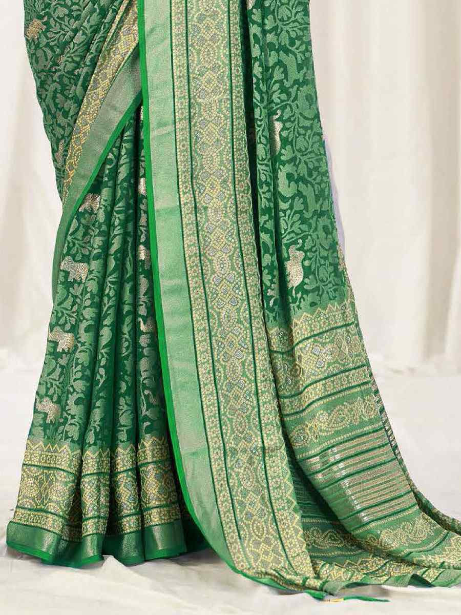 Green Silk Handwoven Traditional Bridal Reception Festival Wedding Fancy Heavy Border Sarees