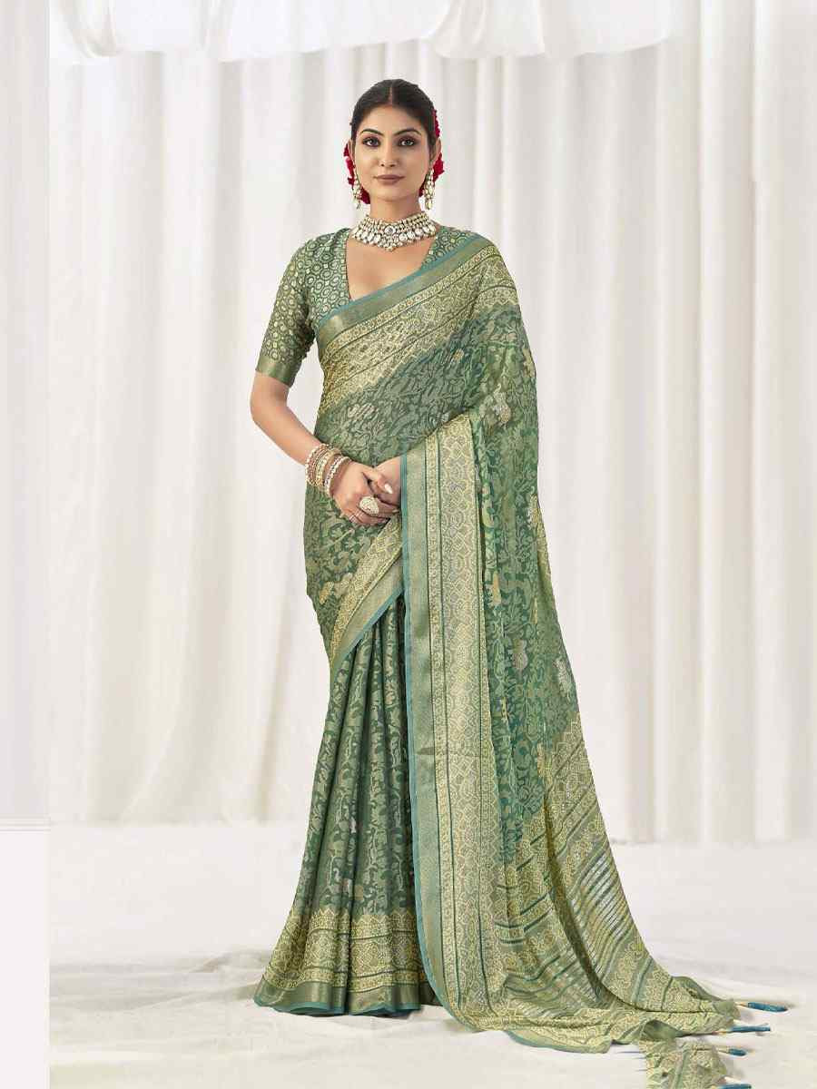 Green Silk Handwoven Traditional Bridal Reception Festival Wedding Fancy Heavy Border Sarees