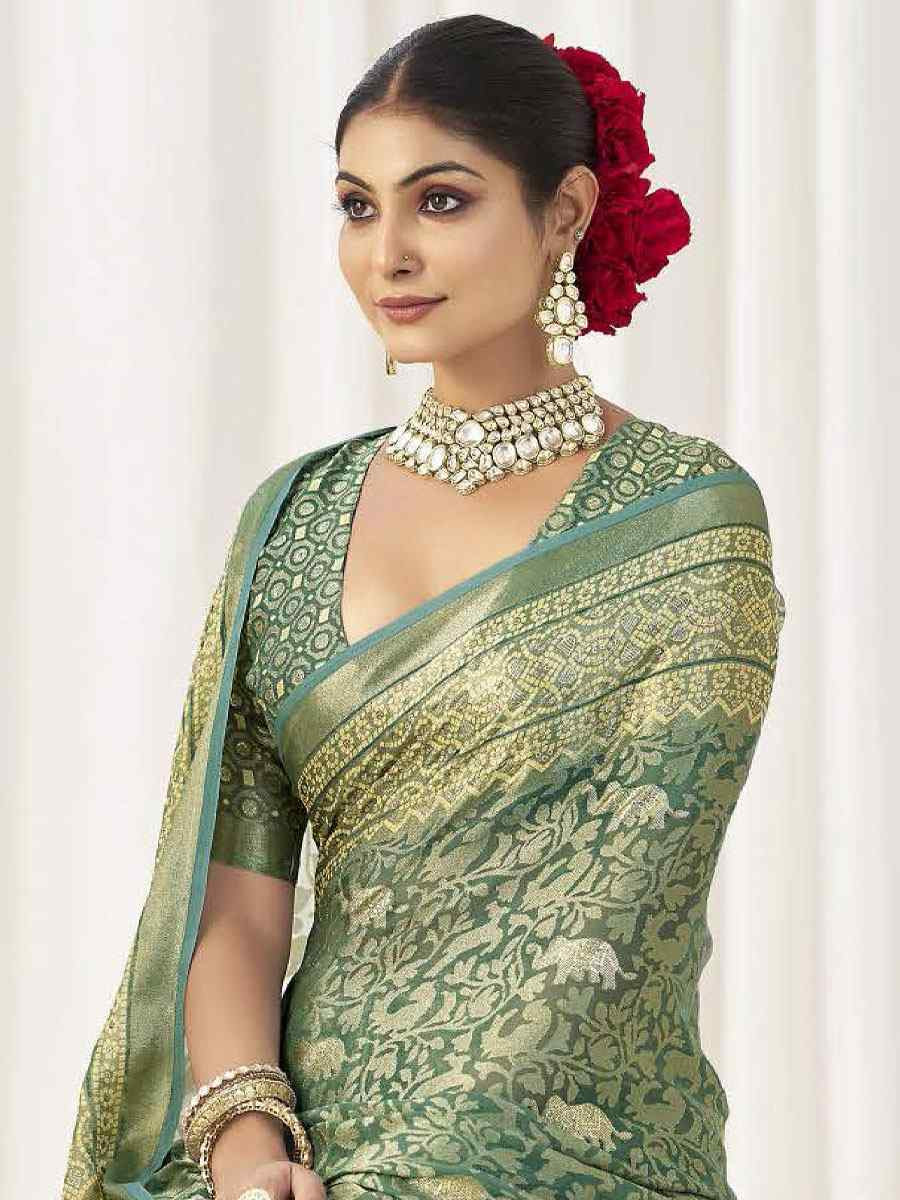 Green Silk Handwoven Traditional Bridal Reception Festival Wedding Fancy Heavy Border Sarees