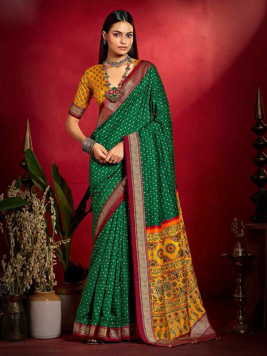 Green Silk Handwoven Traditional Bridal Reception Festival Wedding Fancy Heavy Border Sarees