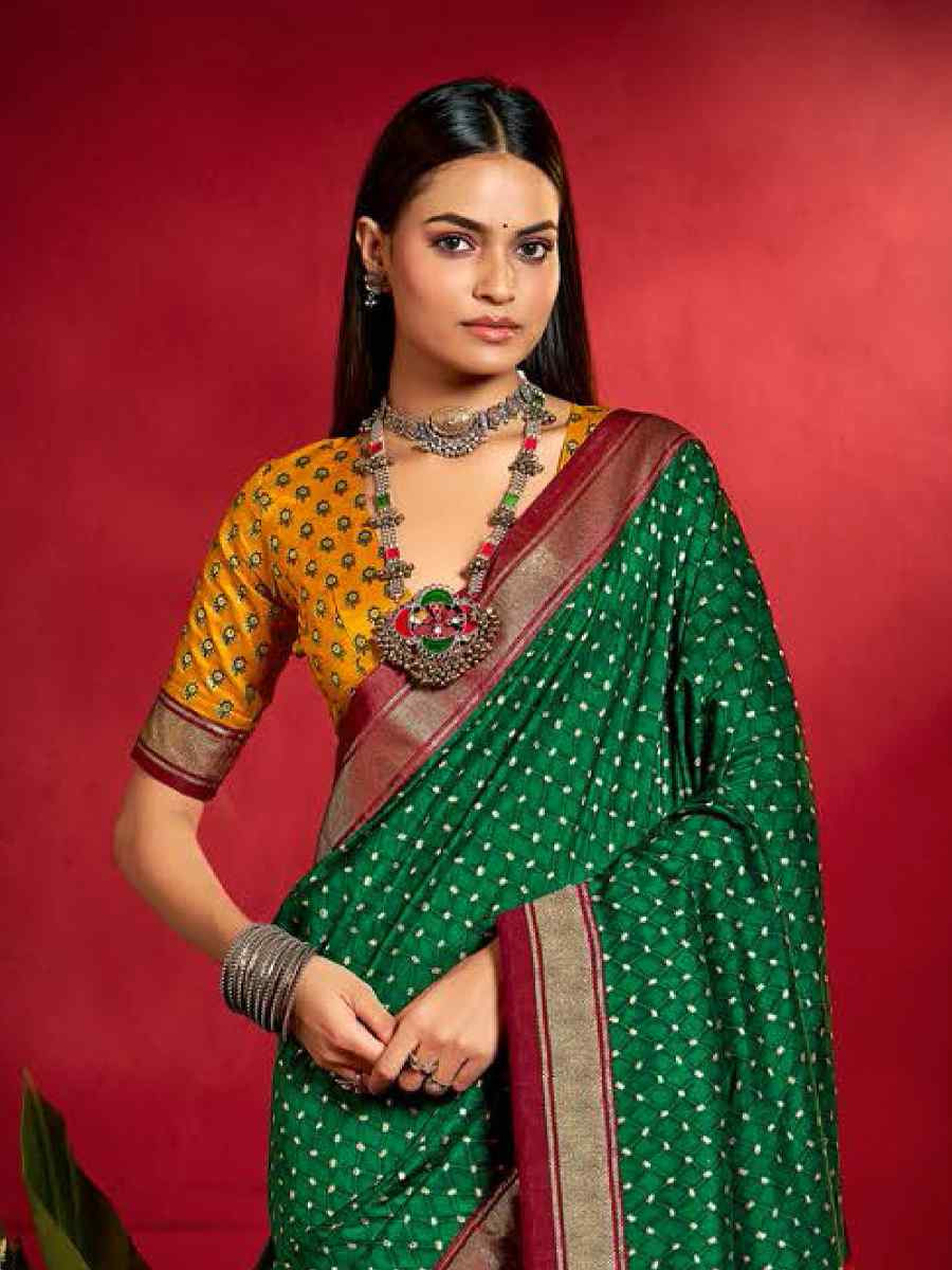 Green Silk Handwoven Traditional Bridal Reception Festival Wedding Fancy Heavy Border Sarees
