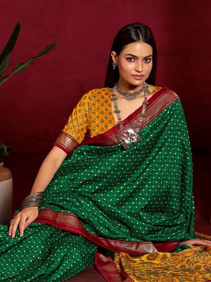 Green Silk Handwoven Traditional Bridal Reception Festival Wedding Fancy Heavy Border Sarees