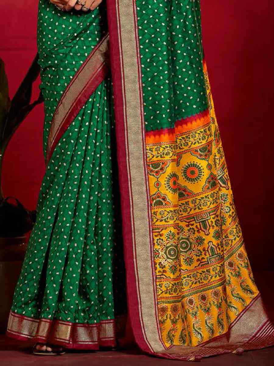 Green Silk Handwoven Traditional Bridal Reception Festival Wedding Fancy Heavy Border Sarees