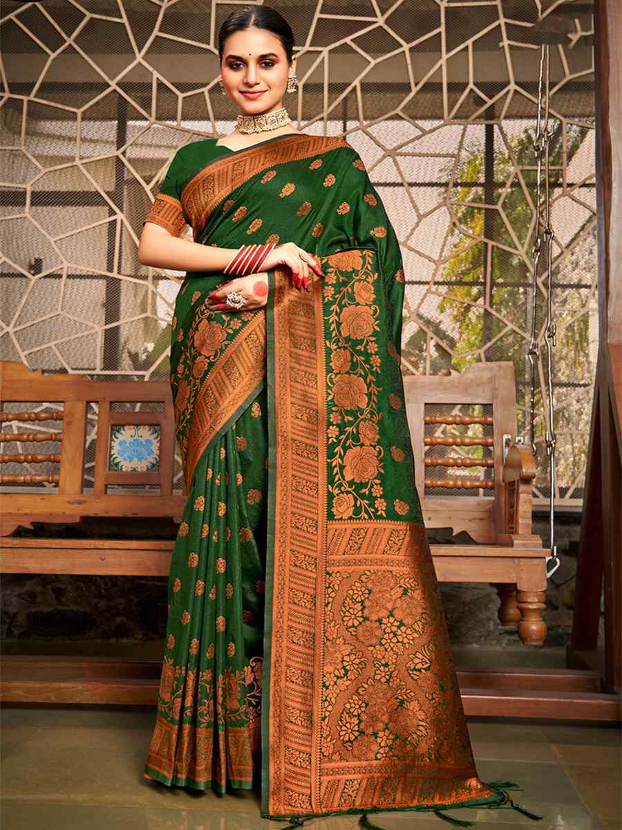 Green Silk Handwoven Wedding Festival Heavy Border Saree