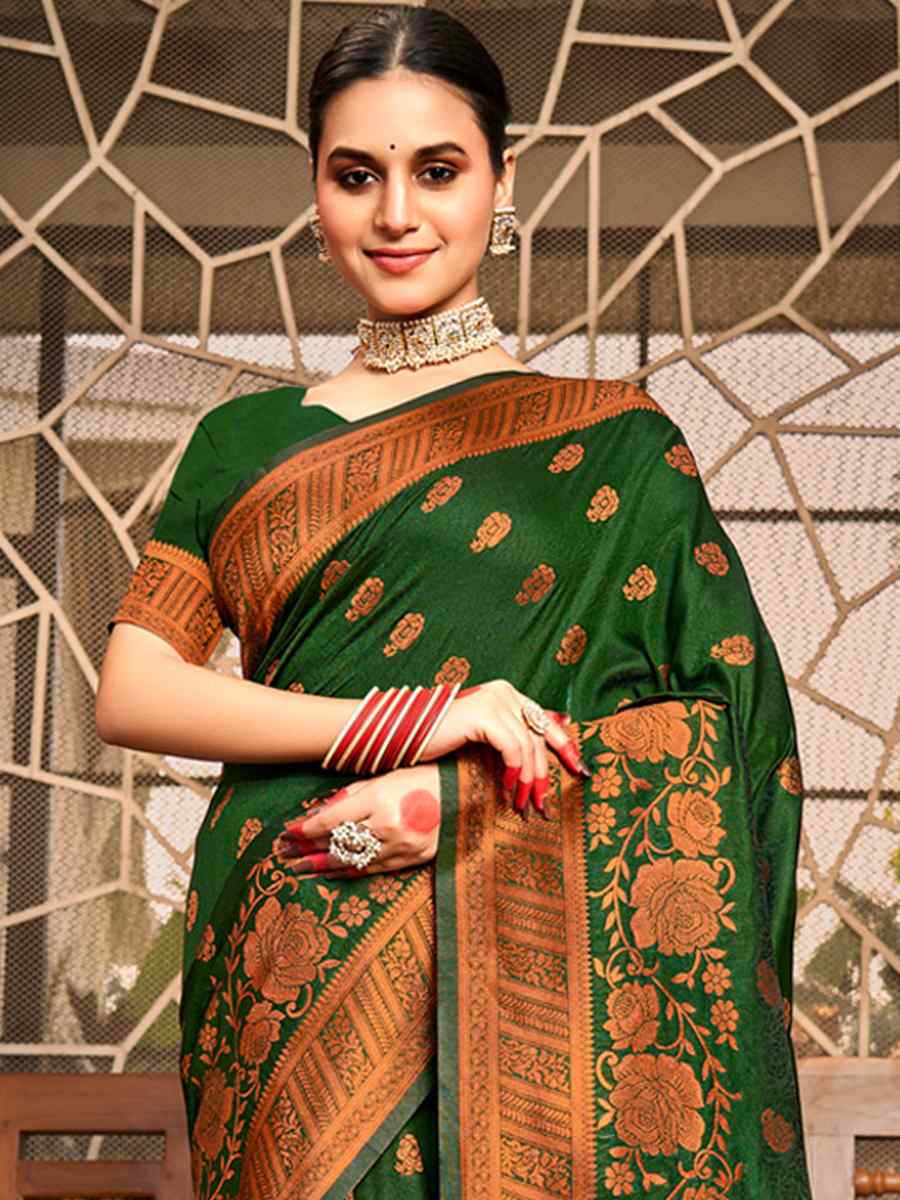 Green Silk Handwoven Wedding Festival Heavy Border Saree