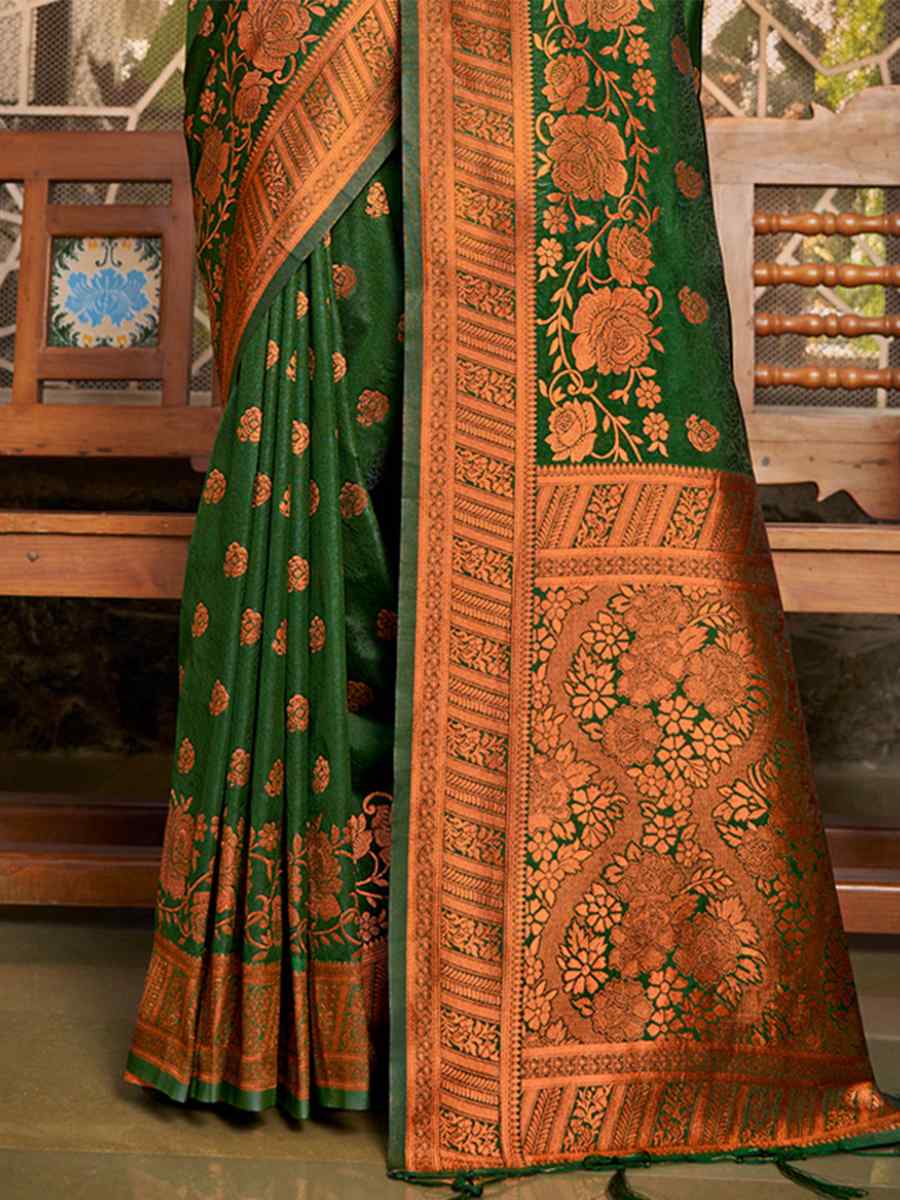 Green Silk Handwoven Wedding Festival Heavy Border Saree
