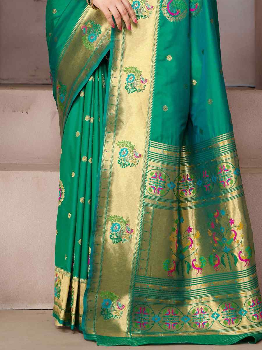 Green Silk Handwoven Wedding Festival Heavy Border Saree