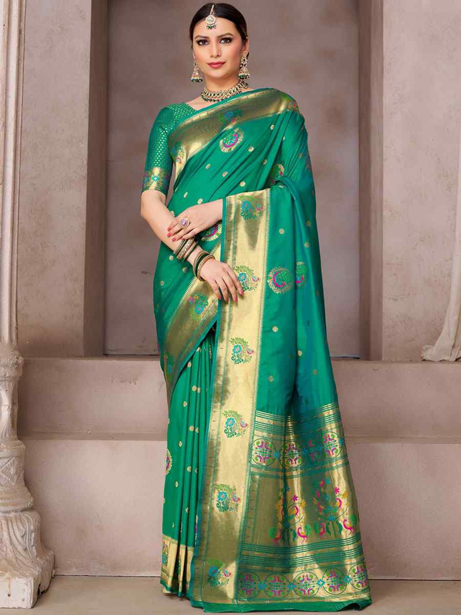 Green Silk Handwoven Wedding Festival Heavy Border Saree
