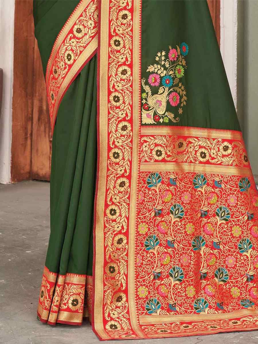 Green Silk Handwoven Wedding Festival Heavy Border Saree