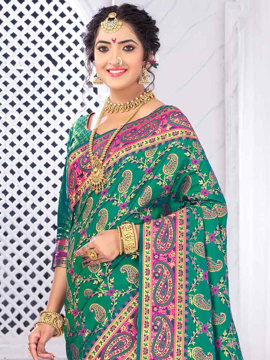 Green Silk Handwoven Wedding Festival Heavy Border Saree