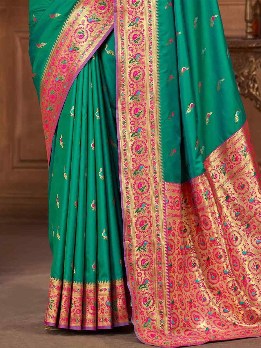 Green Silk Handwoven Wedding Festival Heavy Border Saree