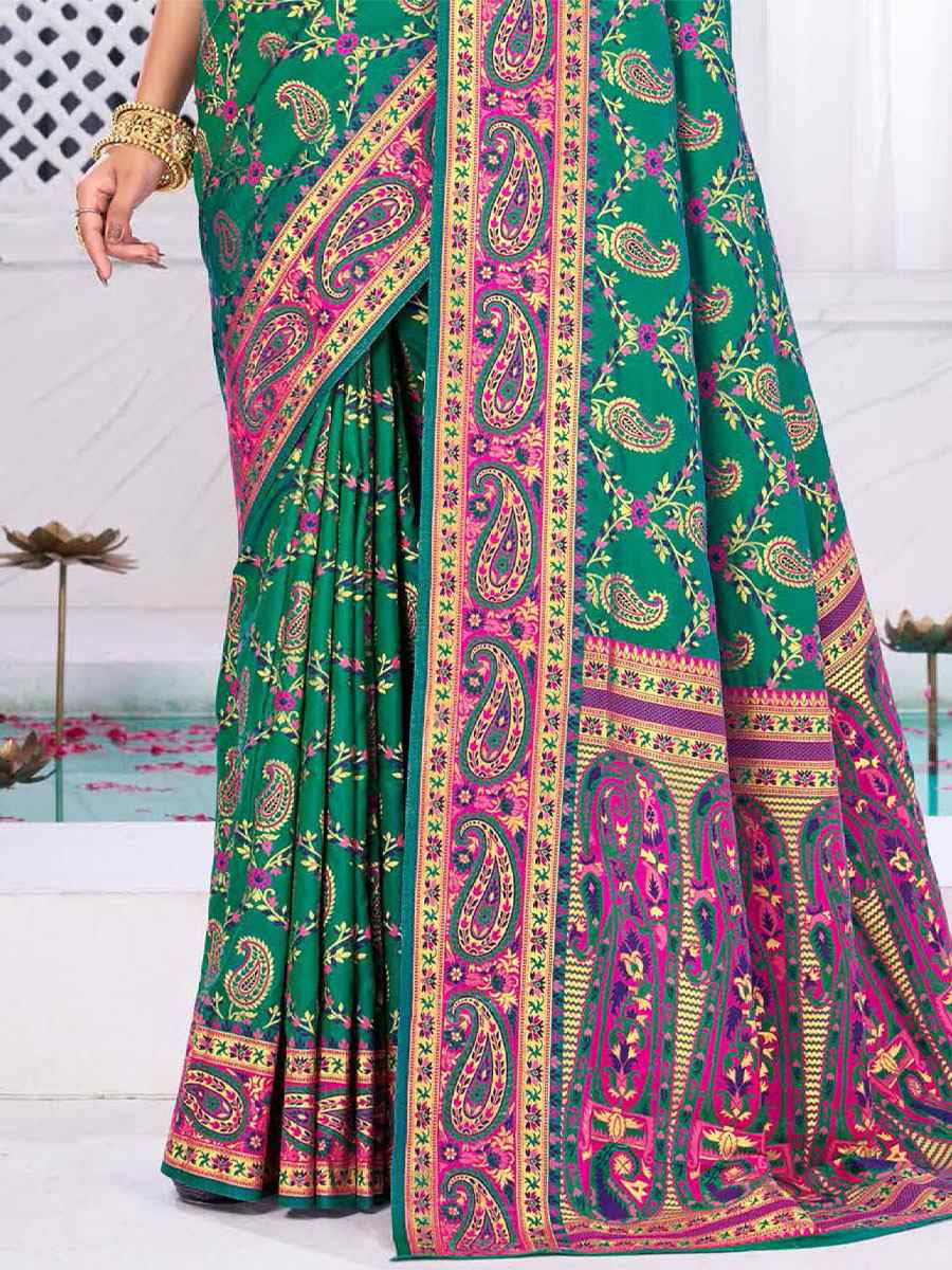 Green Silk Handwoven Wedding Festival Heavy Border Saree
