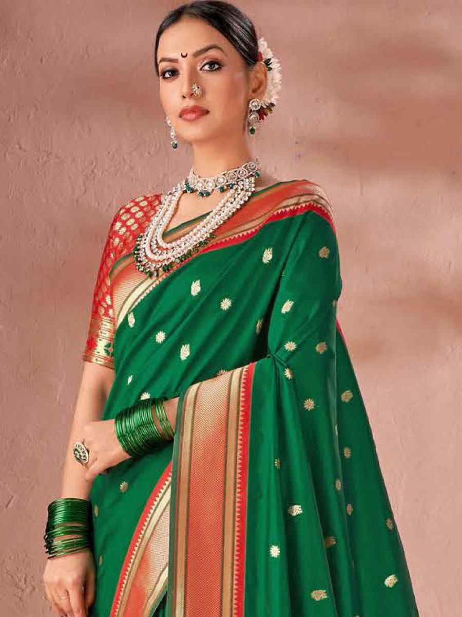 Green Silk Handwoven Wedding Festival Heavy Border Saree