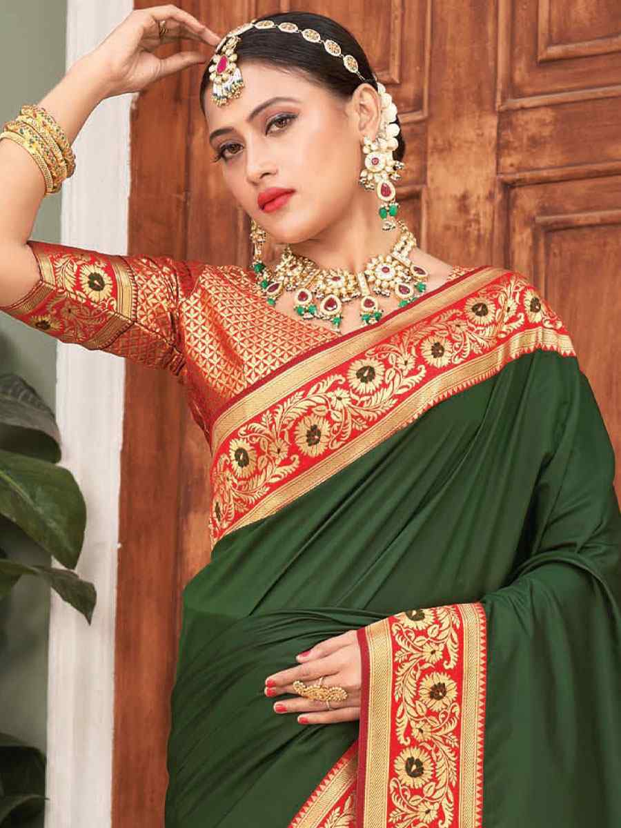 Green Silk Handwoven Wedding Festival Heavy Border Saree