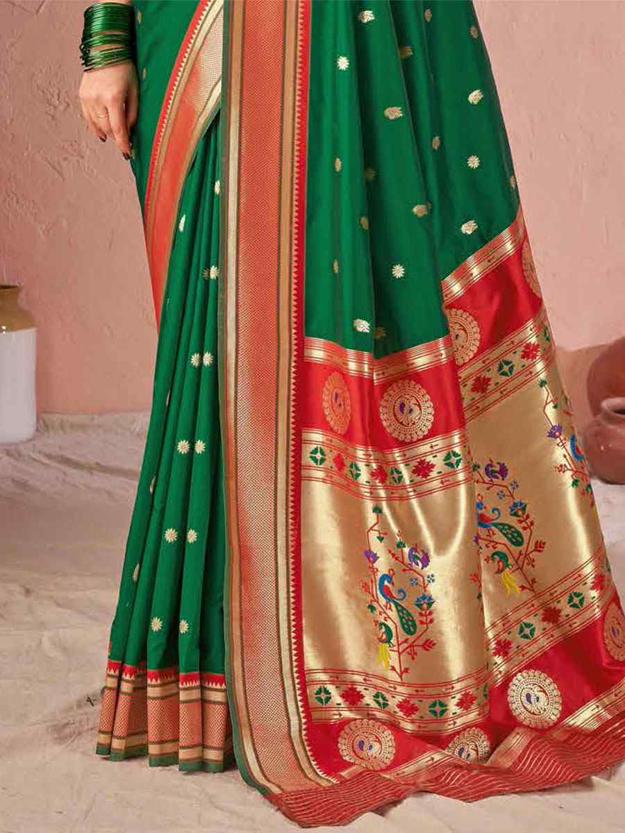 Green Silk Handwoven Wedding Festival Heavy Border Saree