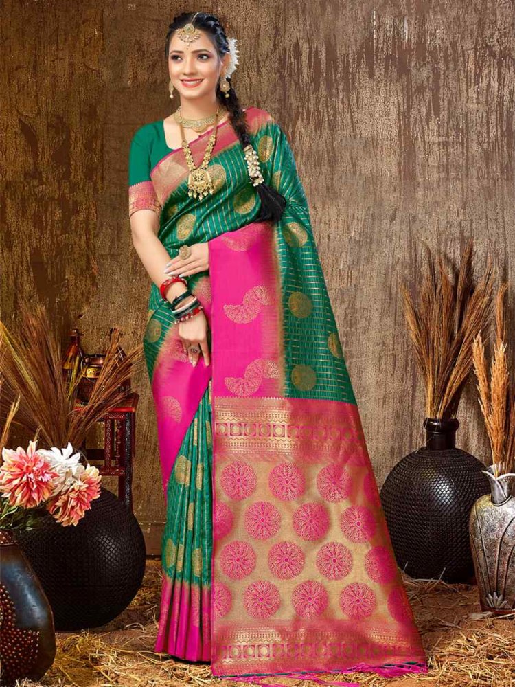 Green Silk Handwoven Wedding Festival Heavy Border Saree