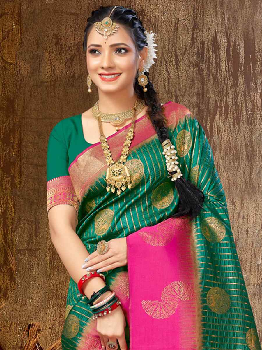 Green Silk Handwoven Wedding Festival Heavy Border Saree
