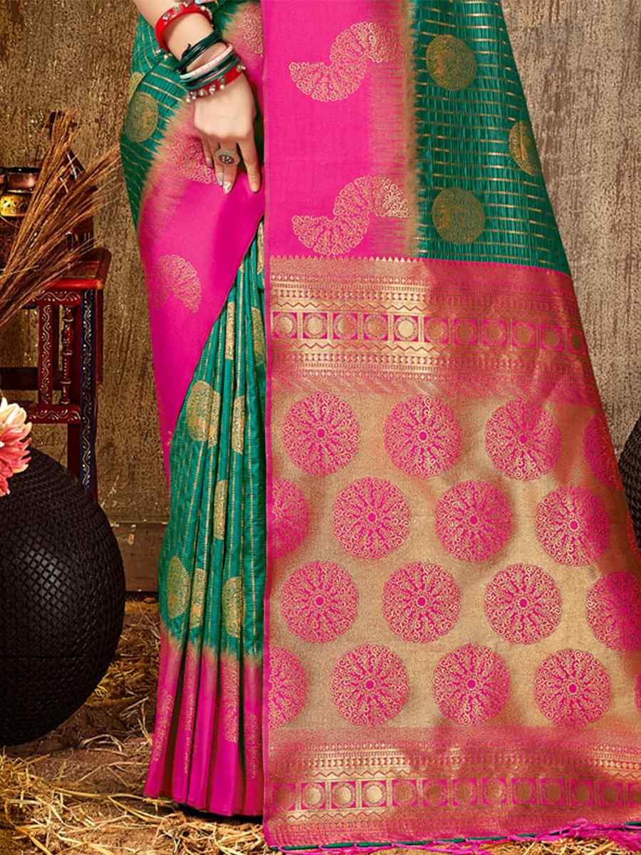 Green Silk Handwoven Wedding Festival Heavy Border Saree