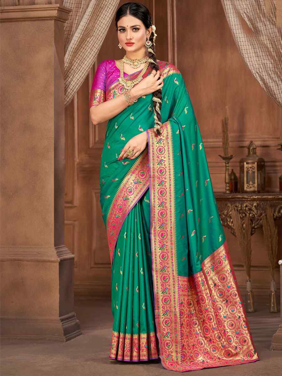 Green Silk Handwoven Wedding Festival Heavy Border Saree