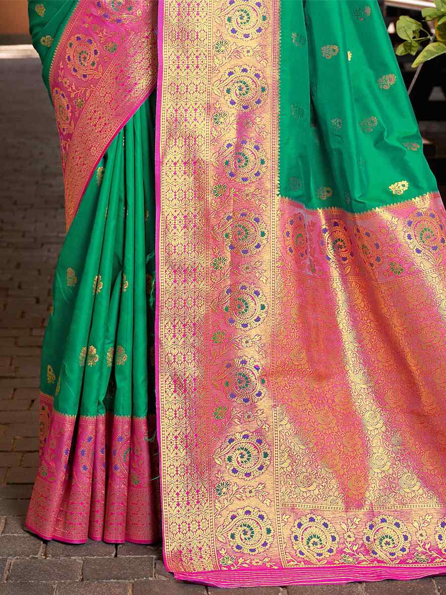 Green Silk Handwoven Wedding Festival Heavy Border Saree
